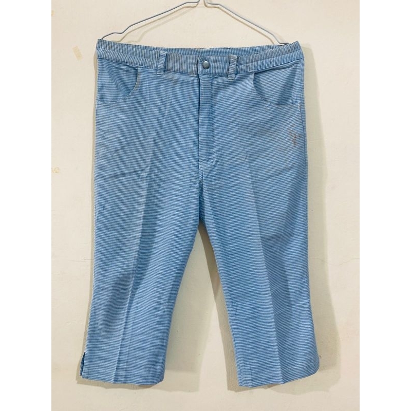 Celana kain 3/4 wanita motif kotak-kotak biru putih preloved