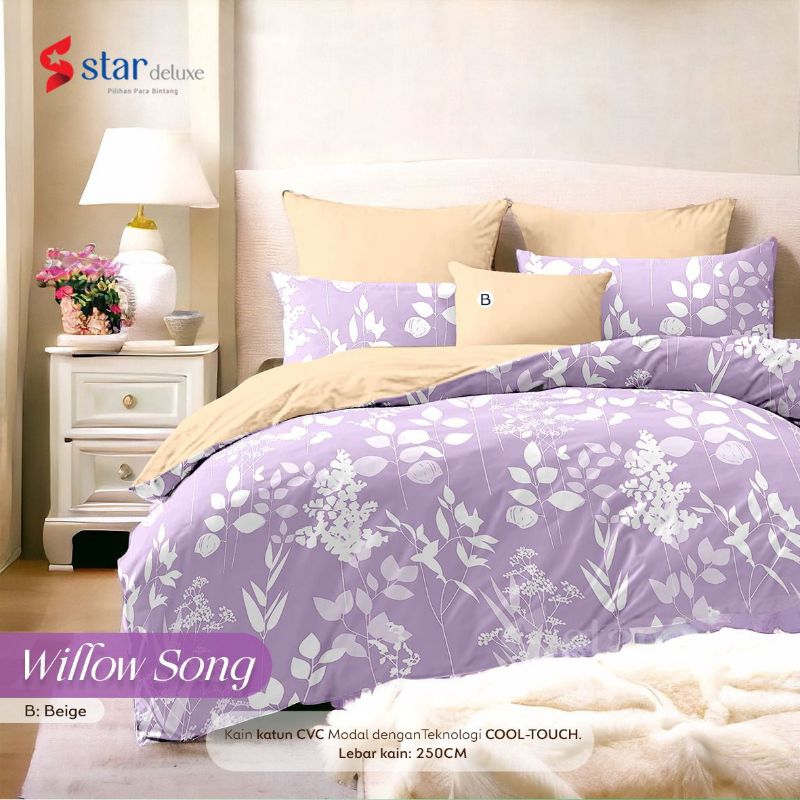 SPREI DAN BEDCOVER 1 SET UK 160X200 MOTIF WILLOW SONG UNGU