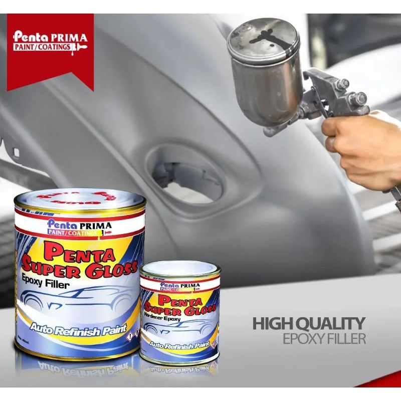 Cat Dasar Epoxy Filler + Hardner Penta 1L Mengisi Pori-Pori Plat Besi Plastik Daya Rekat Baik