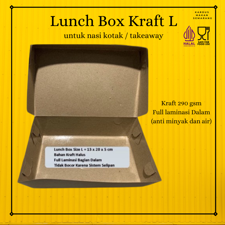 

Paper Lunch Box L (20x13x5)- Dus Kraft Large Full Laminasi Anti Air Dos Makan