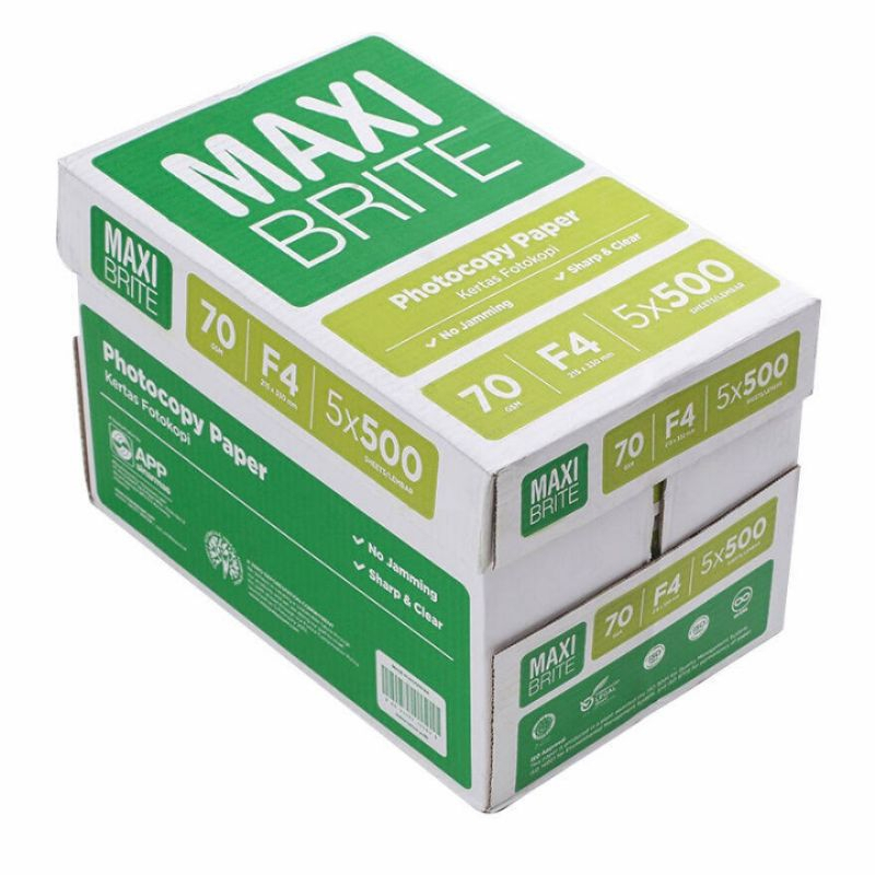 

(KIRIM INSTAN) KERTAS HVS F4 70 GSM MAXIBRITE 1 DUS KARTON ISI 5 RIM COPIER FOTOCOPY