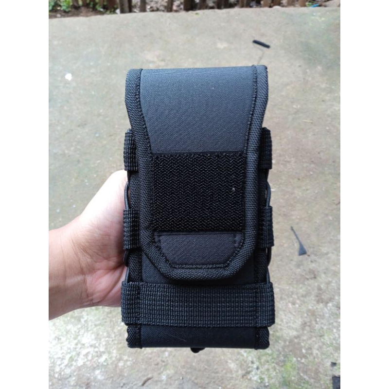 Sarung Tempat Hp Pinggang Tas Dompet Handphone Pinggang Pouch Hp Pria Hitam Kanvas