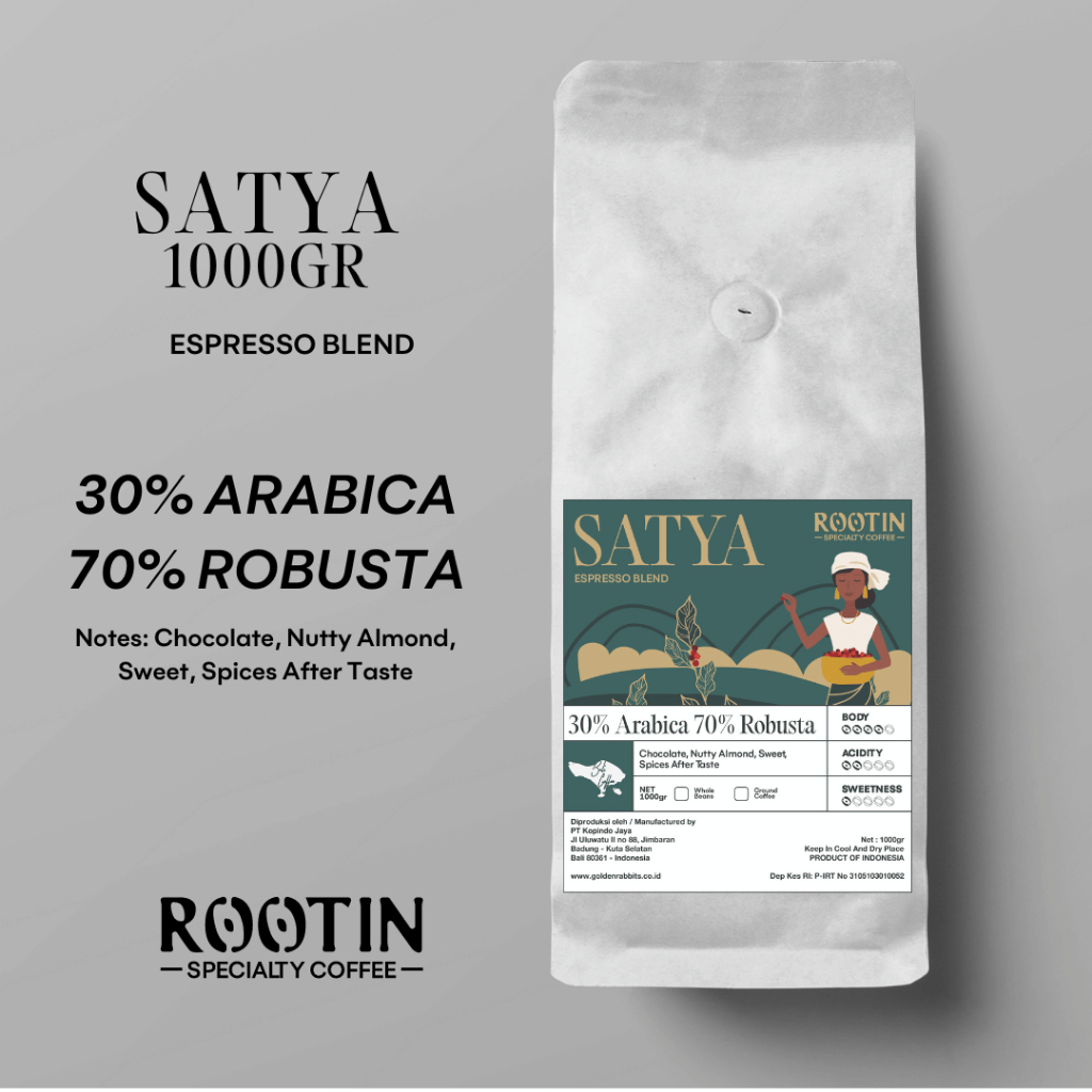 

KOPI SATYA ESPRESSO BLEND BIJI KOPI 30% ARABIKA 70% PEABERRY ROBUSTA GRADE 1 ROASTED BEANS - 1 KG