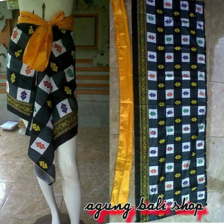 kain bali kotak kotak motif plus selendang kuning