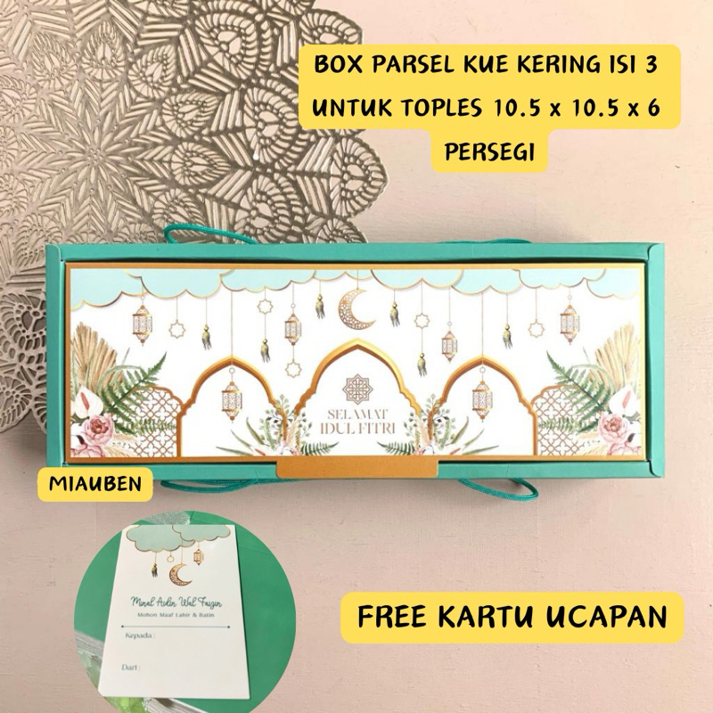 

Kotak hampers kue kering idul fitri isi 3 toples 350gr persegi