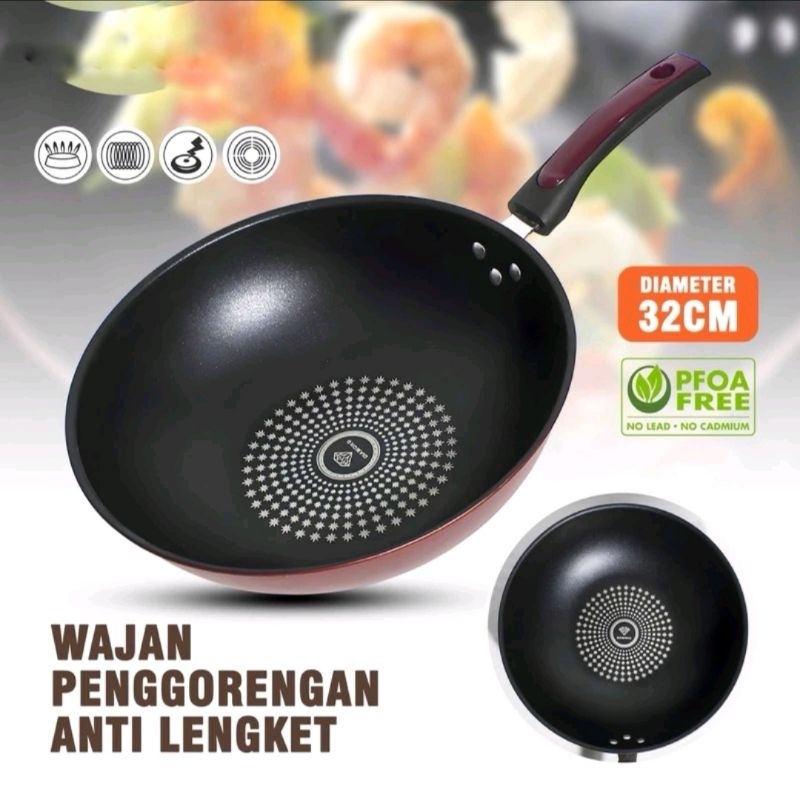 WAJAN GAGANG DIAMOND 32CM / TEFLON BATU MEDIS ANTI LENGKET