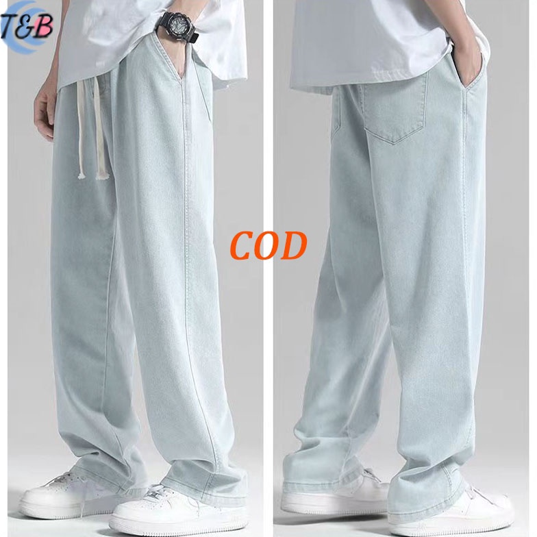 ART D73L Celana kulot jeans pria jeans pinggang karet jumbo Baggy jeans pria Celana panjang cowok ou
