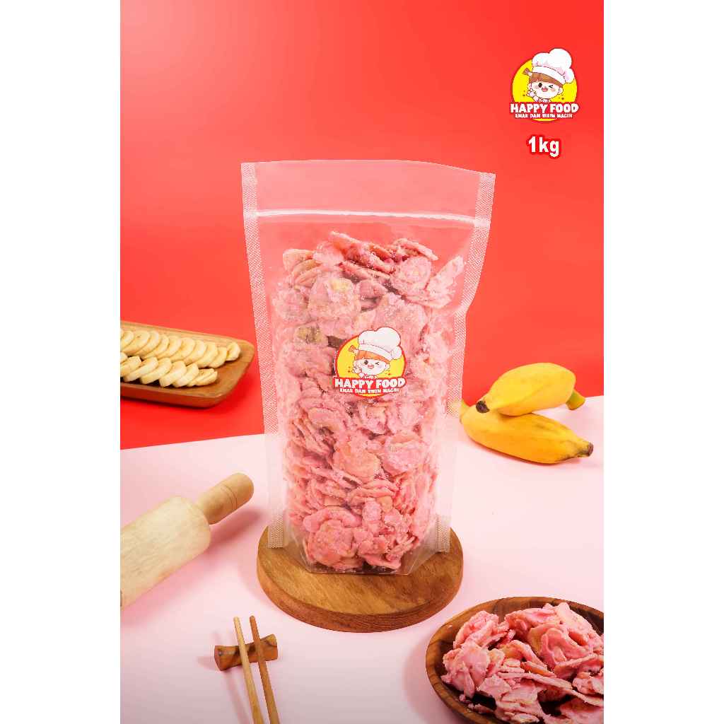 

Kripik Pisang Strawberry Lumer Happy Food Renyah 1 kg