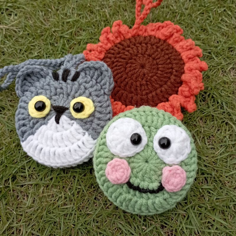 Kaca bulat rajut - Gantungan kaca mini - Gantungan kunci.