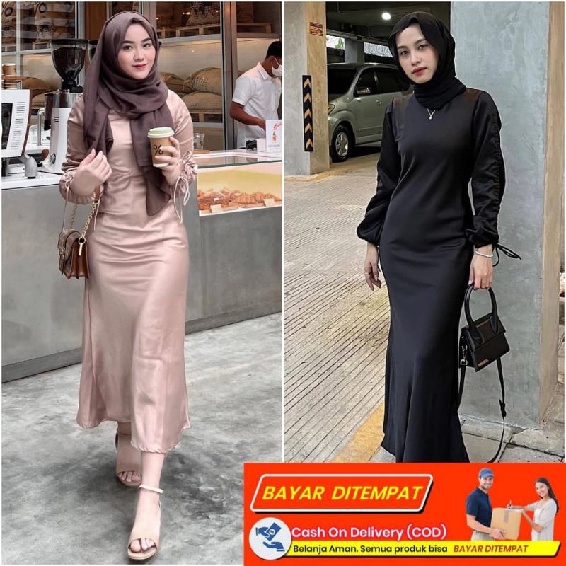 Dress satin Serut.Dress Satin, Gaun Bridesmaid Pernikahan, Dress Kondangan, Dress Serut, Baju Muslim