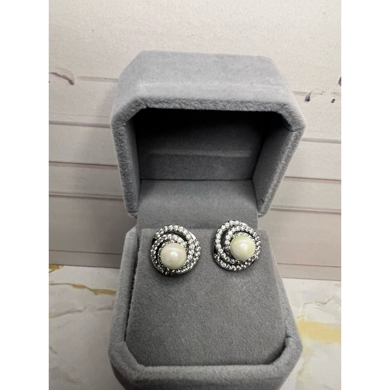 Anting Silver Mutiara Model Perhiasan Lapis Emas Lv13