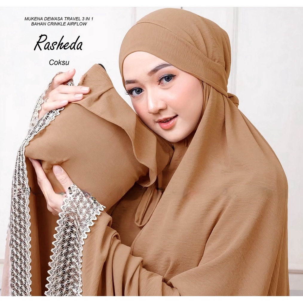 SHOPEE MALL mukenayuna Mukena Dewasa Rasheda Travel 3in1 Bahan crinkle airflow Terbaru Premium Termu