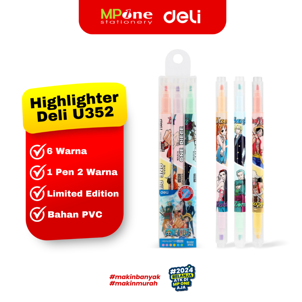 

Deli Highlighter Set 3 PCS 6 WARNA / Highlighter Warna One Piece Deli U352