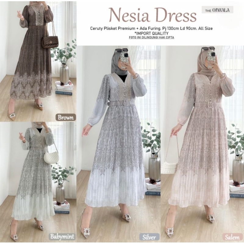 Nesia Dress - Gamis Dress Ceruti Warna Pastel - Bahan Ceruty Plisket Premium - Highquality Bestselle