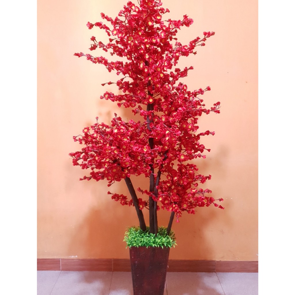 Pohon Hias Sakura Besar 180cm Pink / Merah Artificial Bunga Plastik Sakura Jepang Ukuran Besar Dekor