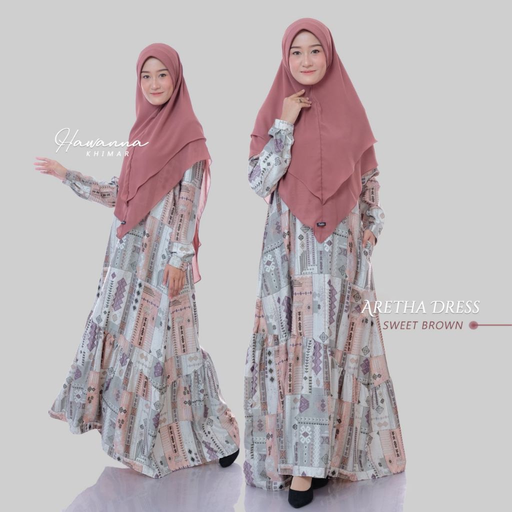 Gamis Satin Premium Dress Silky Lembut Gamis Satin Motif Etnik Aretha Dress