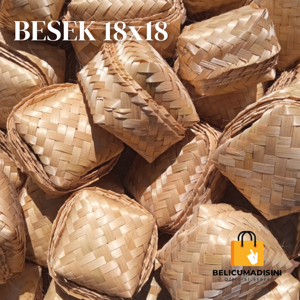 BESEK BAMBU 18x18 CM / BESEK NASI KURBAN MAKANAN SET PACKAGING HAMPERS / ANYAMAN BAMBU KERAJINAN TAN