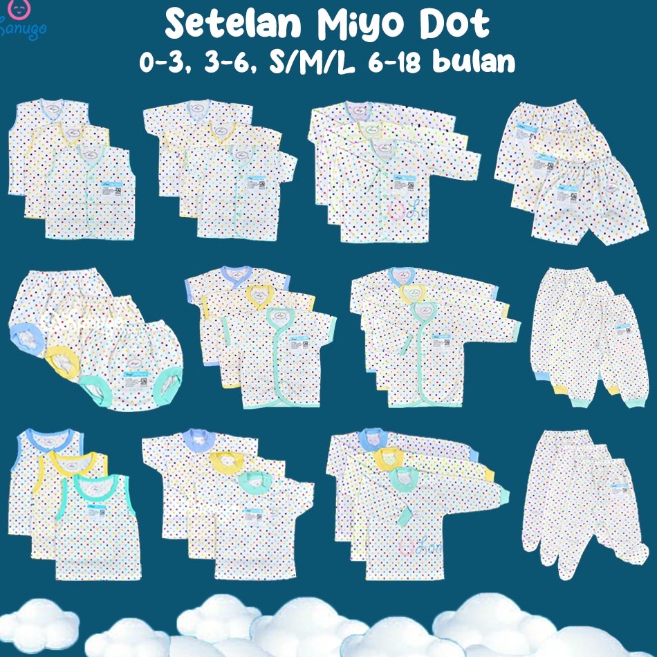 ELU579 TERBARU MIYO Polkadot 3 Pcs Baju Kutung Pendek Panjang Celana Pop Pendek Panjang Buka Kaki Tu