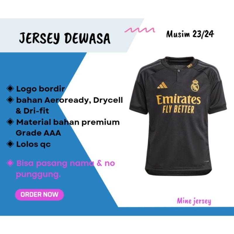Setelan Jersey Real Madrid 3rd 2023 2024 Grade Ori