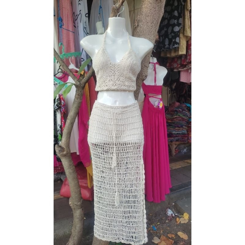 SET BIKINI ROK RAJUT PANJANG BELAH SAMPING HANDMADE BALI