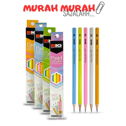 

1Pack BIG Pensil 2B Pastel Paradise Warna Elegan Graphite Pencil Extra Dark PS-977 / Pensil