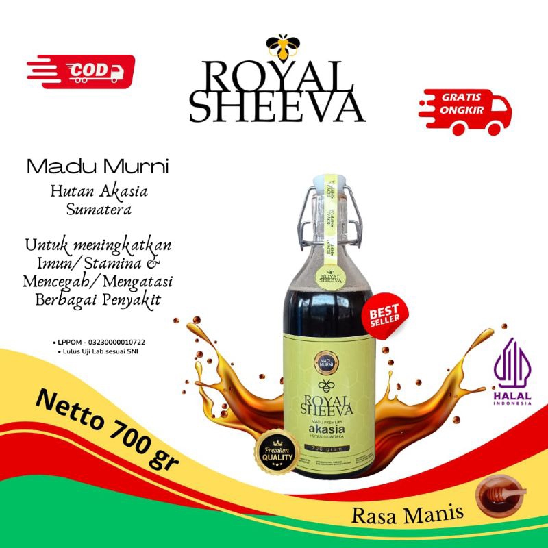 

madu murni royal sheeva 700gram halal mui lulus uji lab madu premium