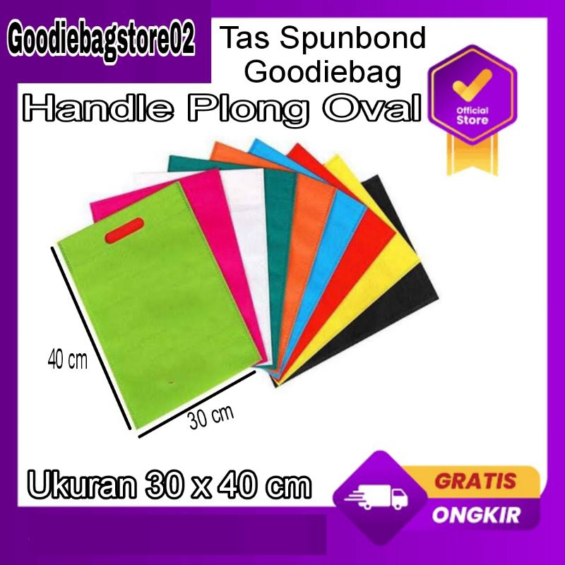 

( Satuan ) Tas Kain Spunbond Goodiebag Handle Oval 30x40 cm Souvenir,Seminar,Ultah,Polos