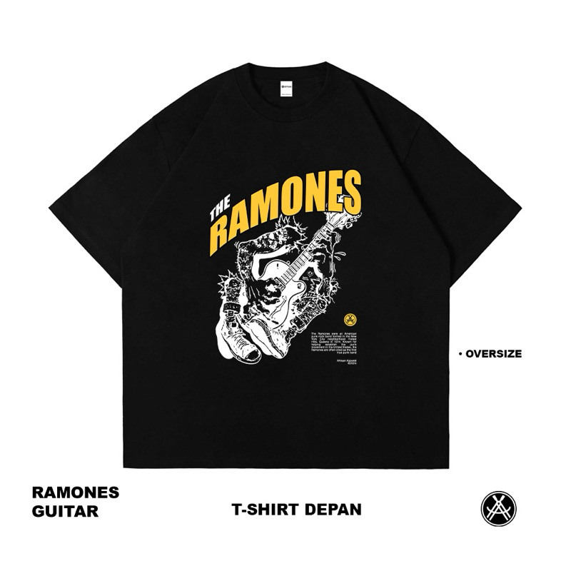 Artisan T-Shirt Ramones Guitar Kaos Oversize Hitam Katun Combed