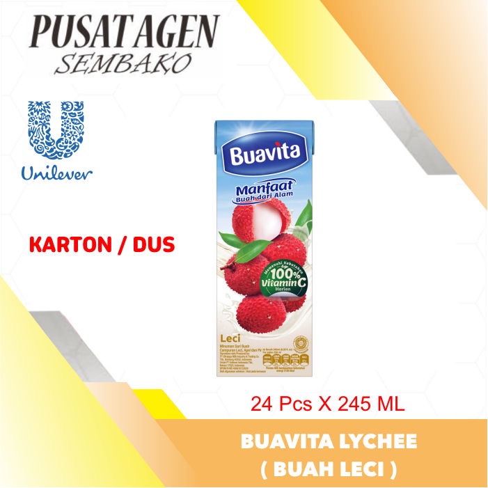 

BUAVITA JUICE LYCHEE 245 ML JUS LECI 245ML MINUMAN JUS SARI BUAH SATU KARTON DUS