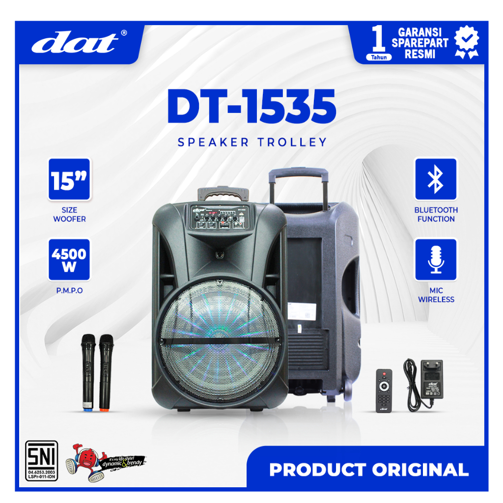 DAT Speaker Trolley 15 Inch 2 Bluetooth Mic