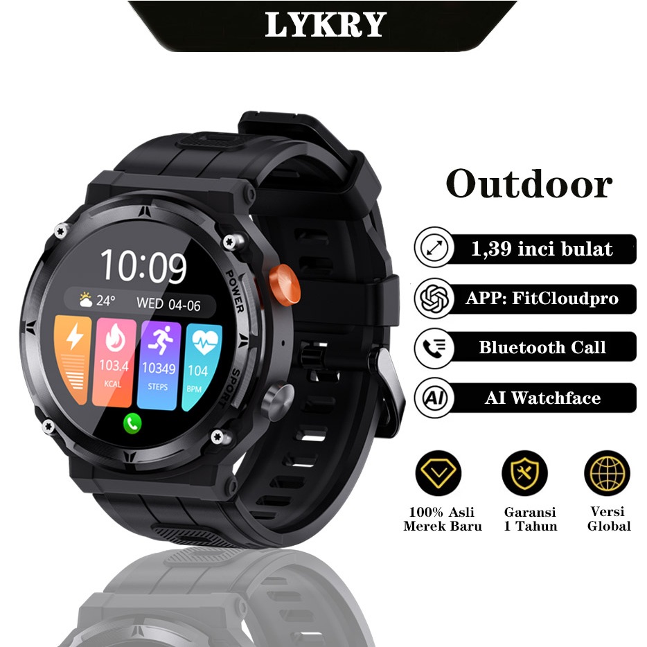 LYKRY Original Jam Tangan Pria 1.39inch 360*360 Screen Bluetooth Call Heart Rate Voice Assistant IP6
