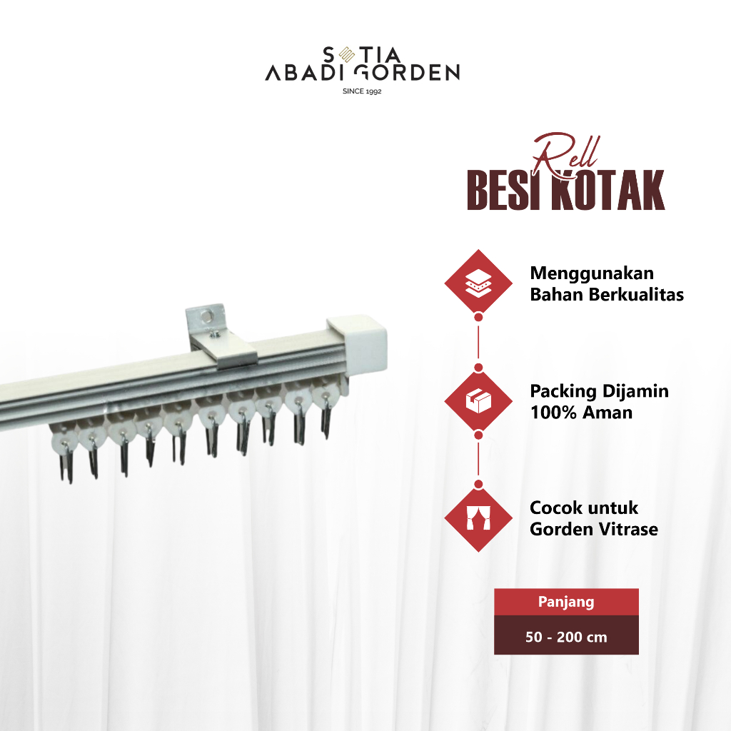 Batang Gorden Rel Besi Kotak Gordeng Aluminium Alkan Oval Vitrase Fullset Minimalis