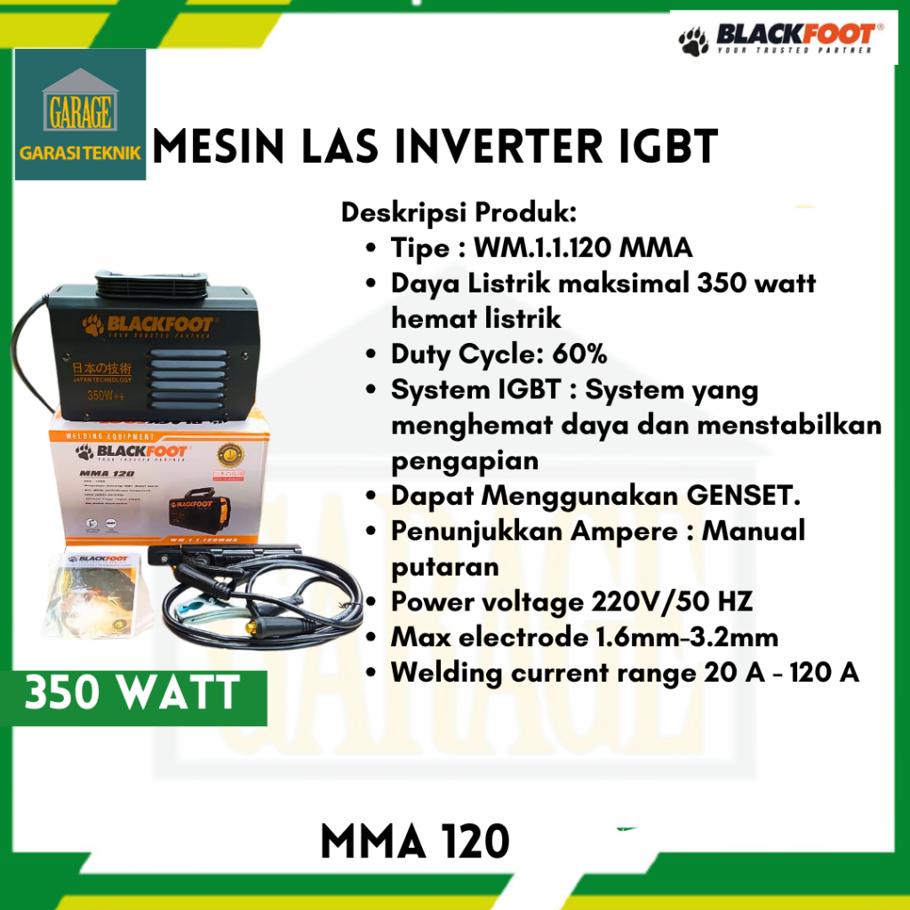 MESIN LAS 350W BLACKFOOT 120A MESIN LAS INVERTER