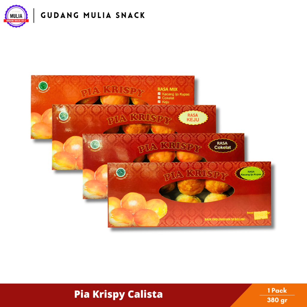 

Pia Krispy Calista isi 10 | Rasa Kacang Hijau Kupas Coklat Keju MIX