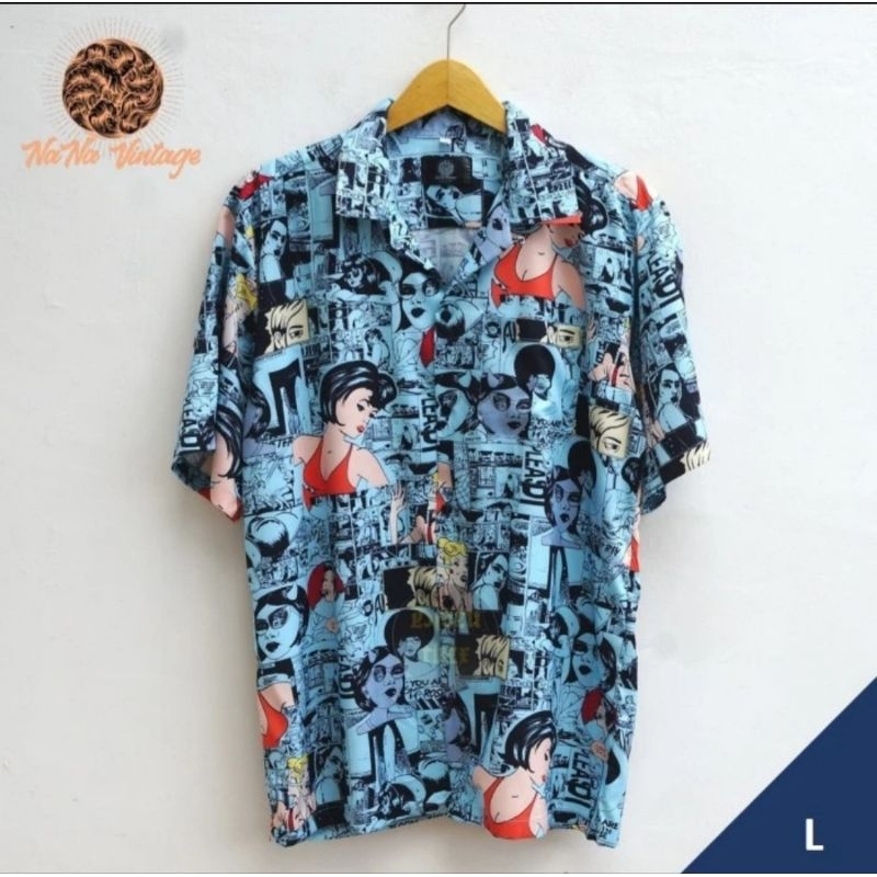 Nana Vintage Kemeja Open Collar Komik AOP