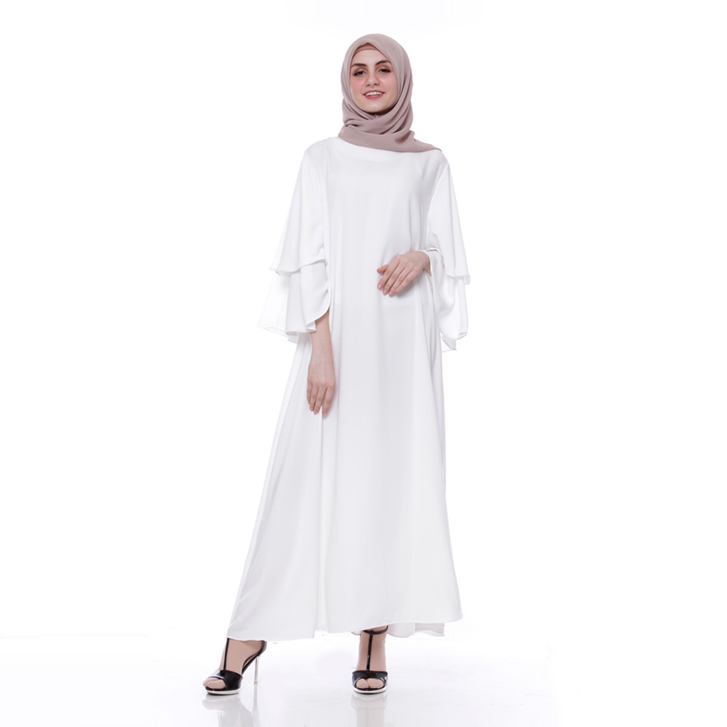 Mimamim Gamis Muslim - Abaya Putih Fathia Umrah Syari Dress White with Rope Fit XL