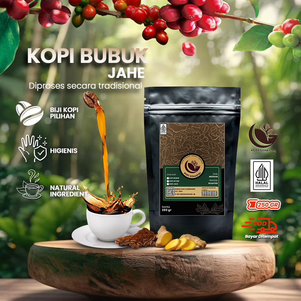 

Kopi Jahe Bubuk Serbuk Asli Robusta Enak Hitam Kemasan 250 Gram