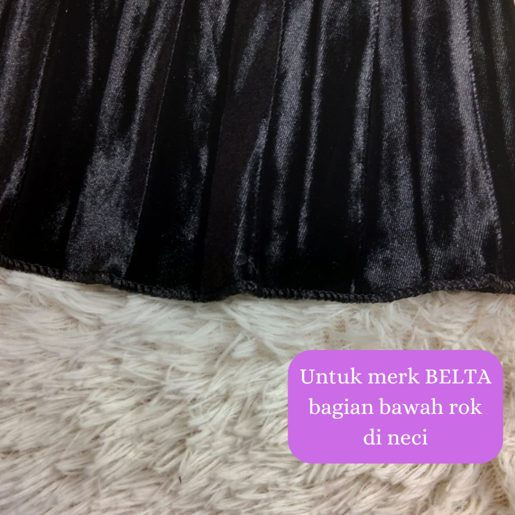 Rok 7 per 8 Wanita Dewasa Import Plisket Velvet Bludru 7/8 Premium Glossy Tebal Ori Midi Skirt