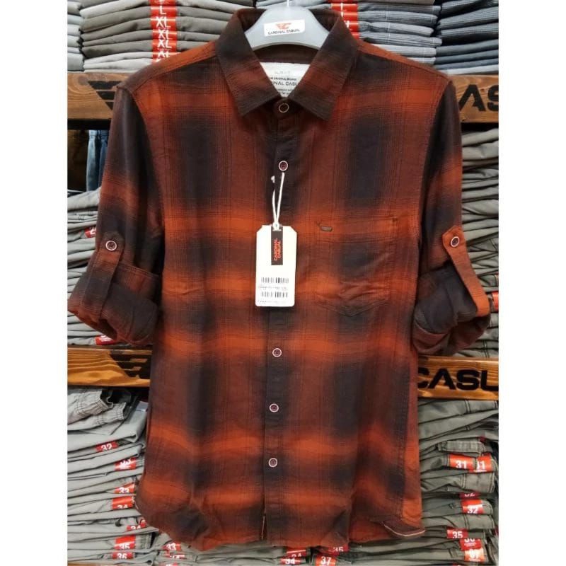 Kemeja panjang pria Cardinal casual original mens EAKAI00146J 03C kemeja flanel katun berkantong