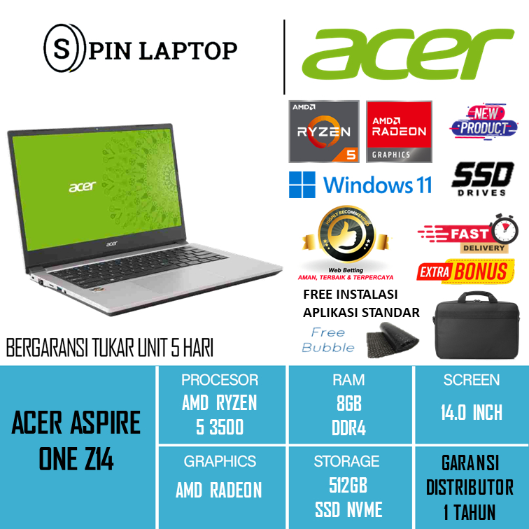 LAPTOP ACER ASPIRE ONE Z14 RYZEN 5 3500 8GB 512GB SSD WINDOWS 11 14.0