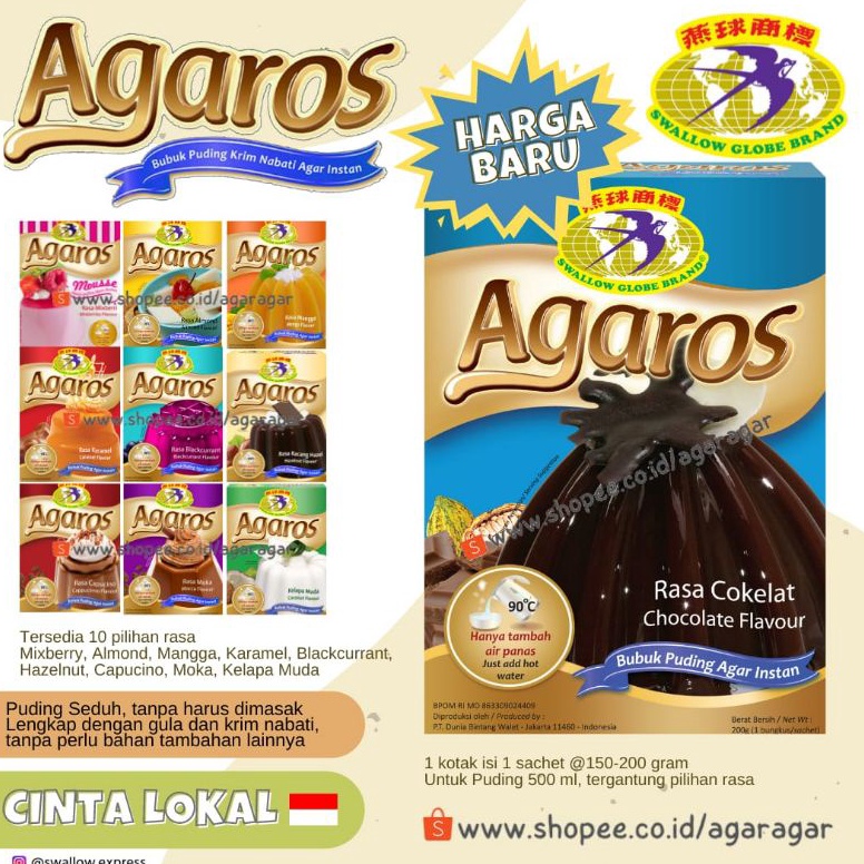 

XCC153 FLASH SALE AGAROS Tepung Puding Instan Rasa Premium by Swallow Globe