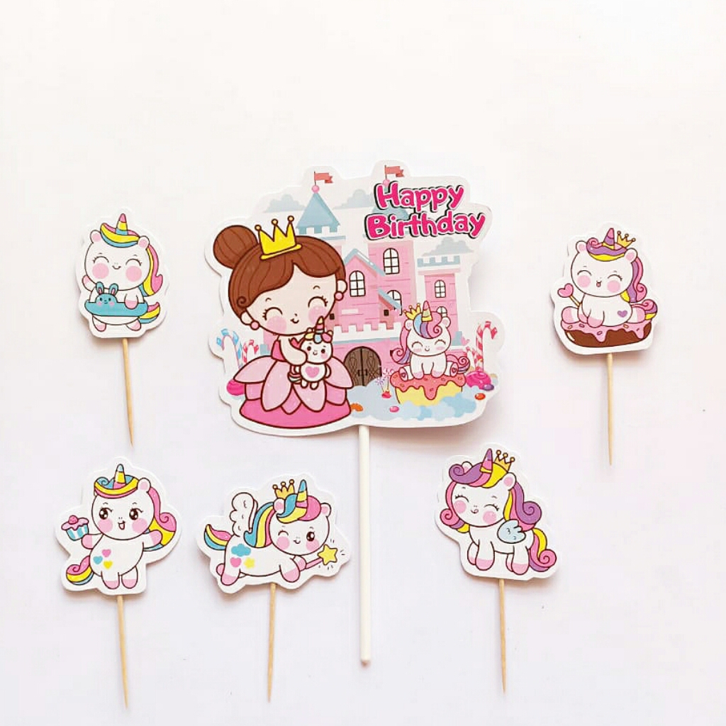 satu set cake topper hiasan kue ulang tahun karakter Baby unicorn