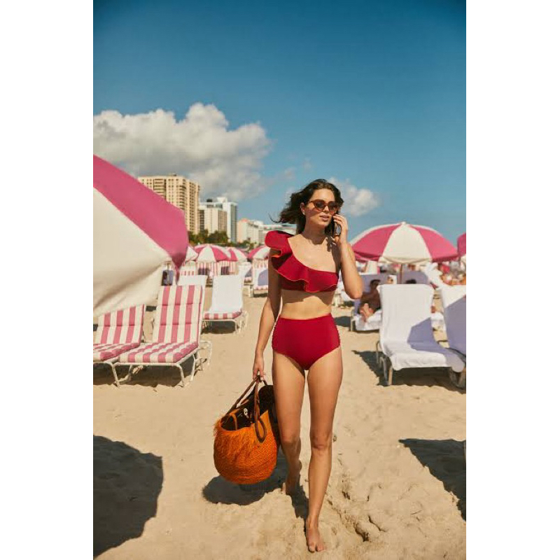 Baju renang wanita POLLA flare bikini high waist import wanita merah red bikini