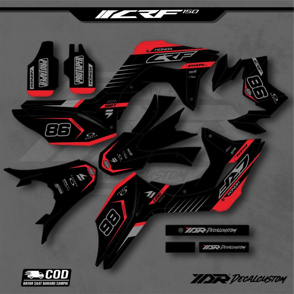 DECAL CRF 150 L HITAM LIST ABU ABU MERAH BISA CUSTOM NAMA NOMOR  WARNA DAN DESAIN