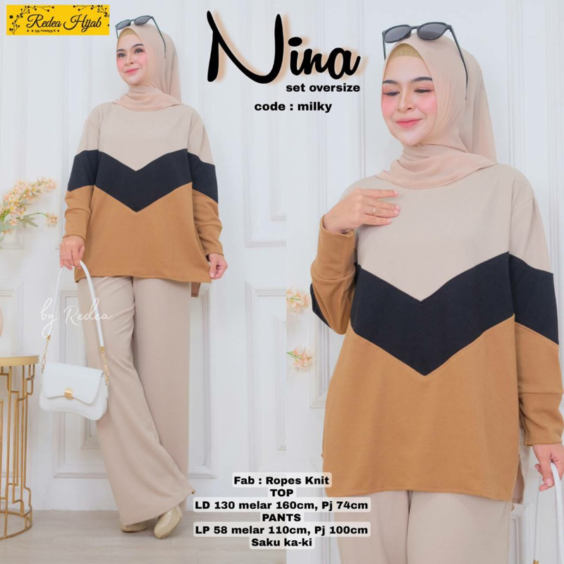 Setelan celana jumbo Nina set bahan kaos knit LD130-160