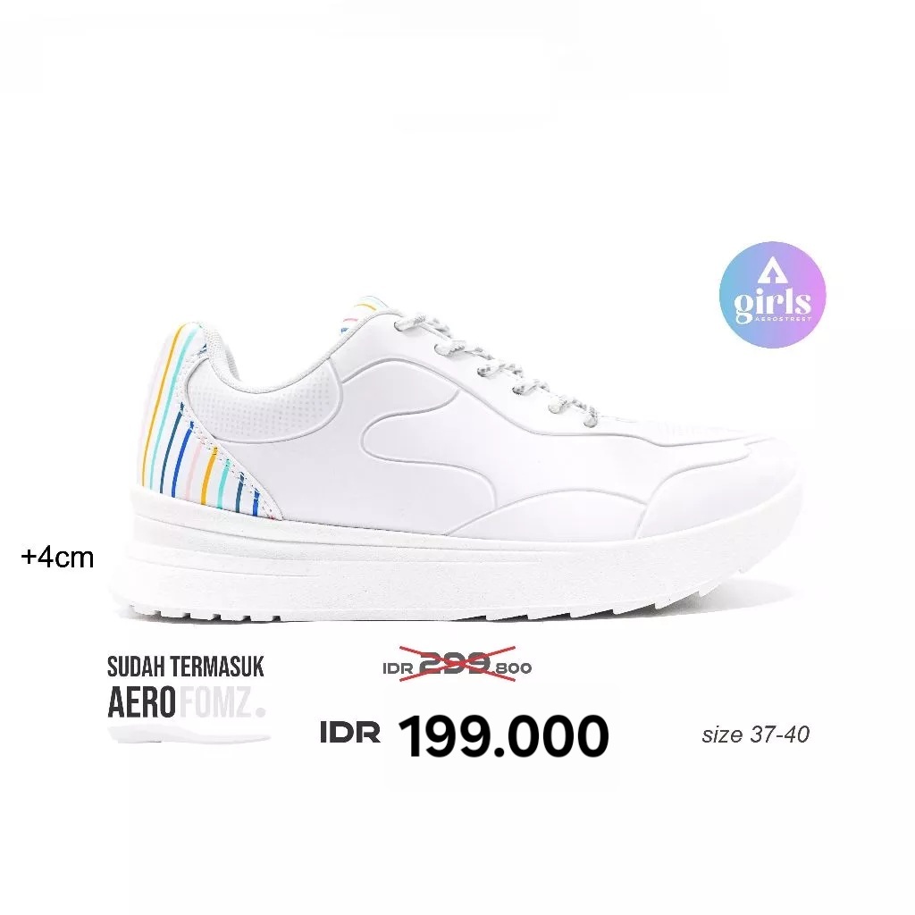 AEROSTREET Rainbow Putih Putih Garis - Sepatu Sneakers Casual Sport Pria Wanita Aero Street