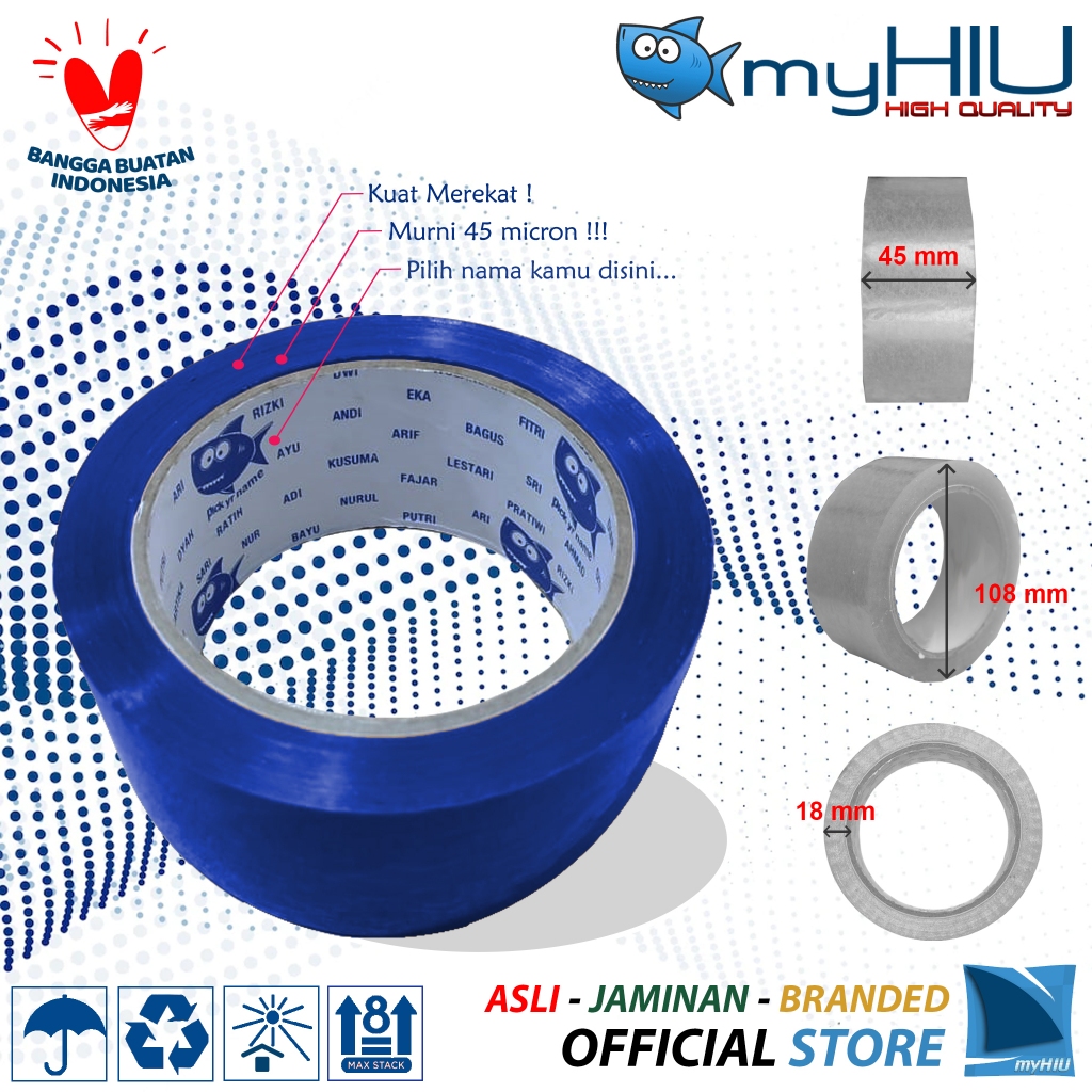 

Lakban Selotip Isolasi 45 mm / 2 inch x 100 yard / 90 mtr BIRU Transparan - Blue OPP Masking Tape myHIU