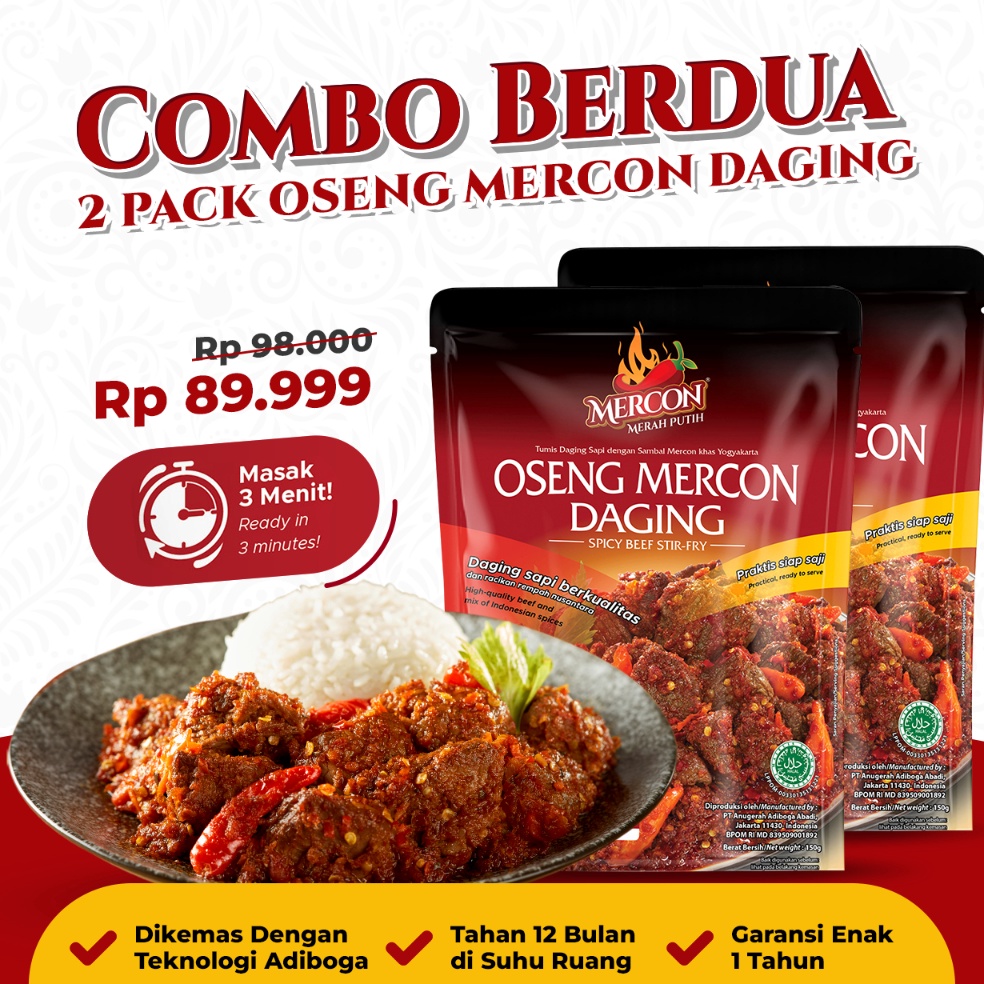 

QHM283 Free Ongkir Mercon Merah Putih Hemat Combo Berdua 2 x Oseng Mercon Daging