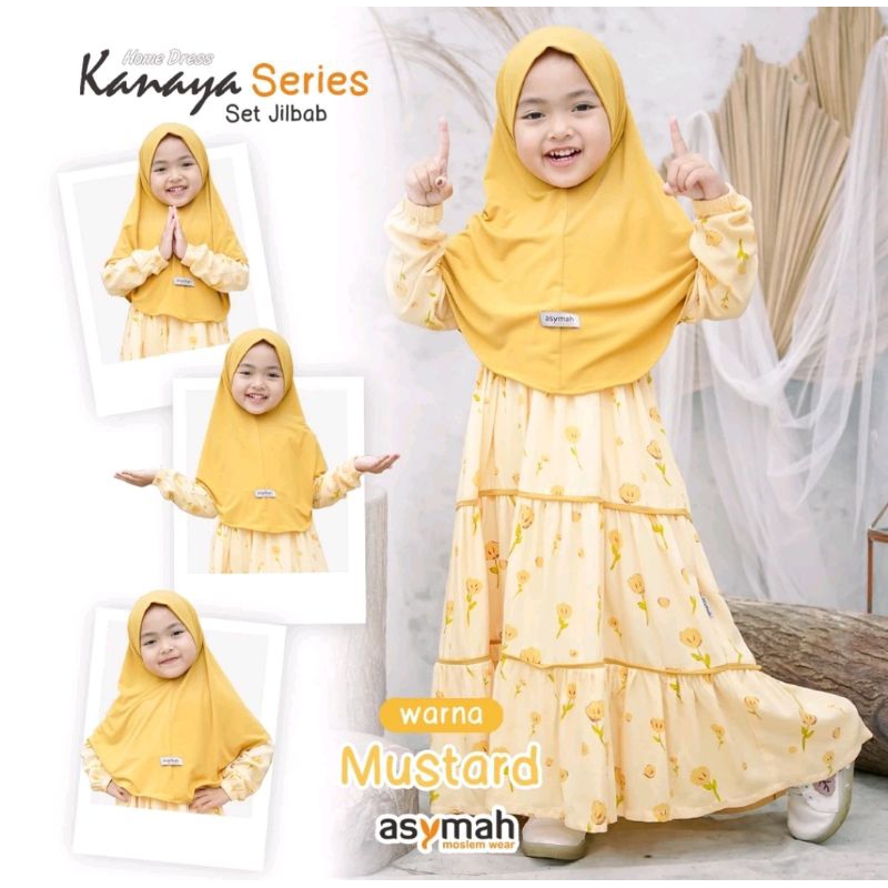 GAMIS ANAK PEREMPUAN SET JILBAB WARNA MUSTARD