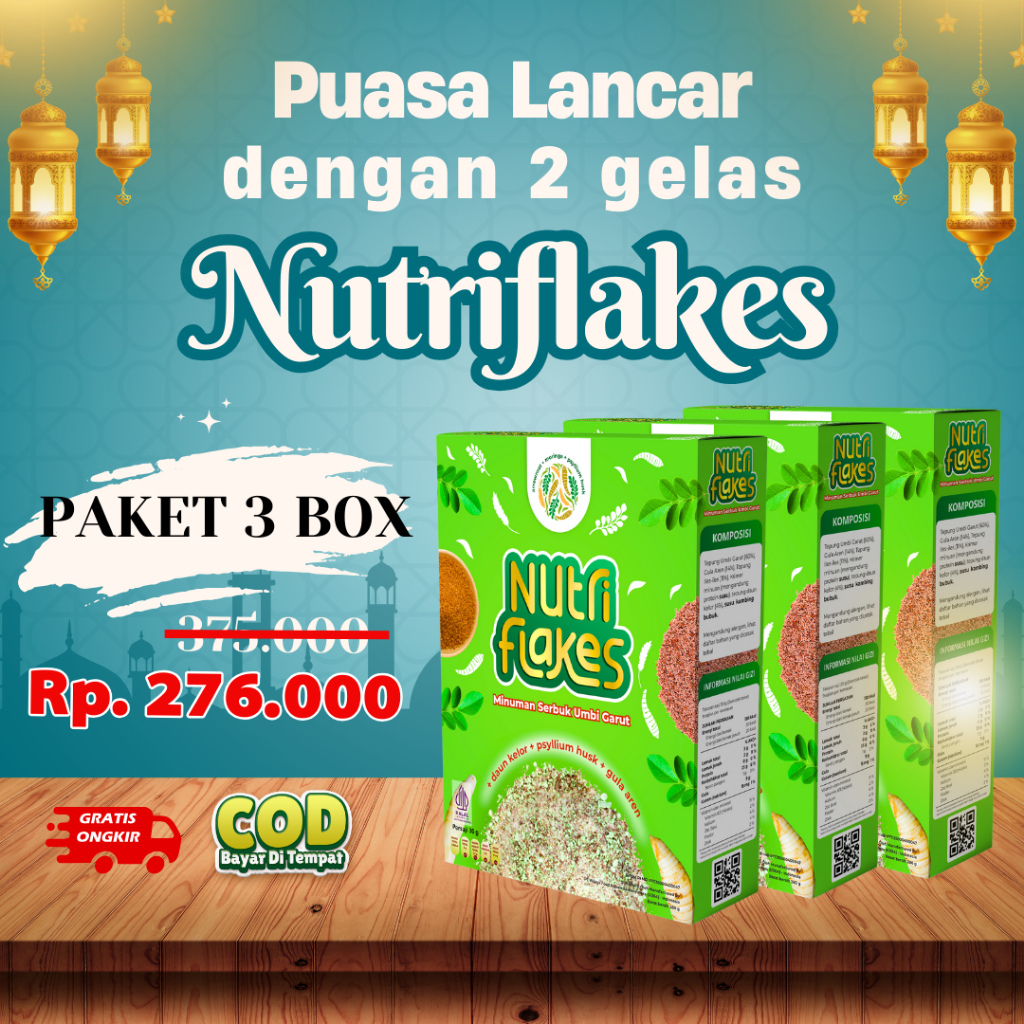 

Nutruflakes Cereal Umbi Garut - Bantu Atasi Asam Lambung Naik, Maag dan Gerd - Paket 3 Box